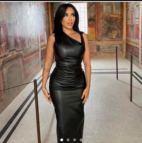 Zara Faux Leather Midi Dress Long Black Bloggers Favorite Size XS - Picture 8 of 11